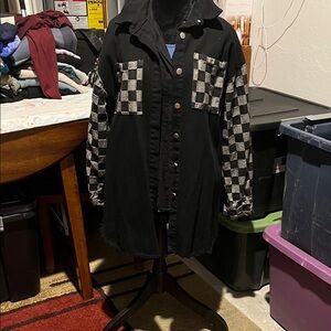 Black Checkered Button-Up Jacket